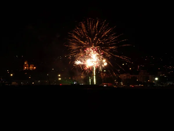 Fuegos Artificiales Coloridos Cielo Negro — Foto de Stock