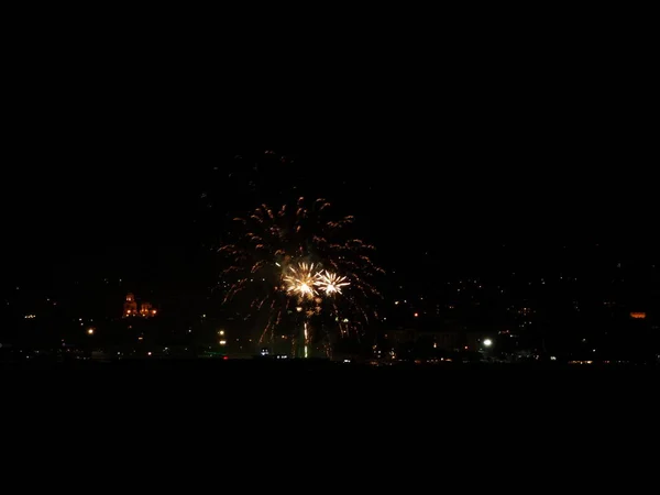 Fuegos Artificiales Coloridos Cielo Negro — Foto de Stock