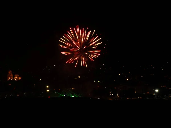 Feux Artifice Colorés Dans Ciel Noir — Photo