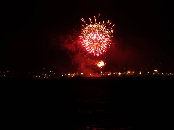 Fuegos Artificiales Coloridos Cielo Negro — Foto de Stock