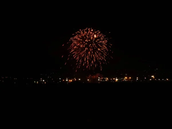 Kleurrijke Vuurwerk Een Zwarte Lucht — Stockfoto