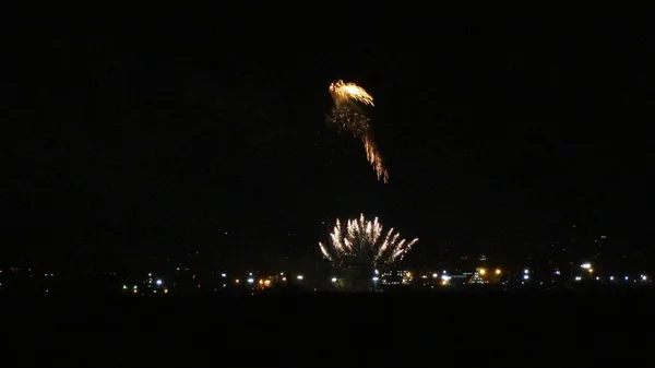 Feux Artifice Colorés Dans Ciel Noir — Photo