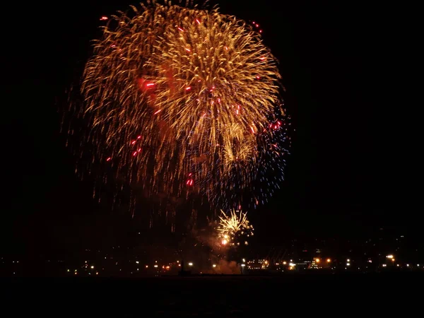 Feux Artifice Colorés Dans Ciel Noir — Photo