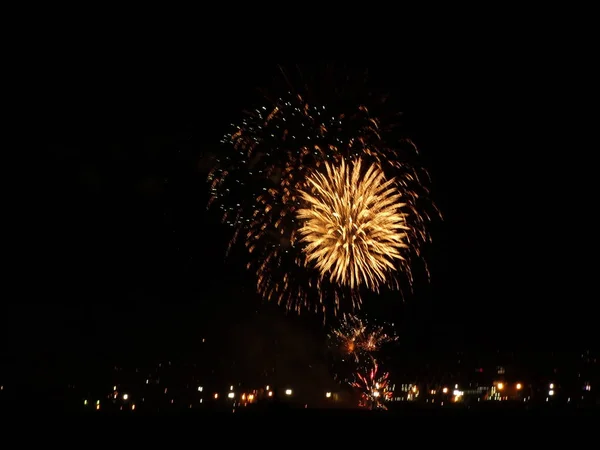 Colorful Fireworks Black Sky — Stock Photo, Image