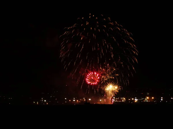 Feux Artifice Colorés Dans Ciel Noir — Photo