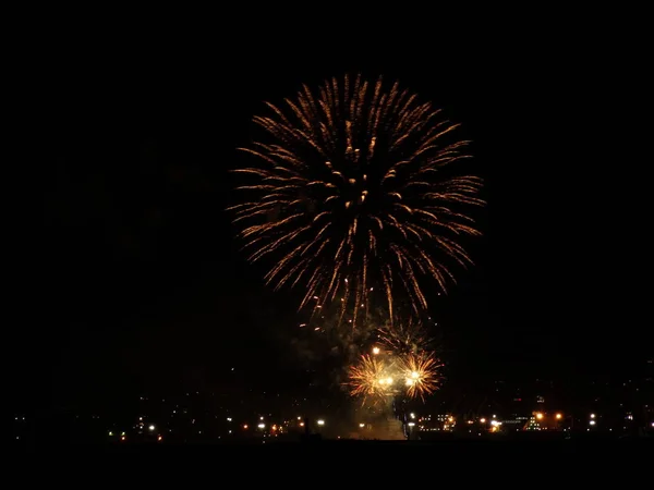 Fuegos Artificiales Coloridos Cielo Negro — Foto de Stock