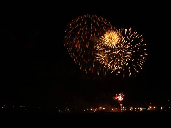 Fuegos Artificiales Coloridos Cielo Negro — Foto de Stock