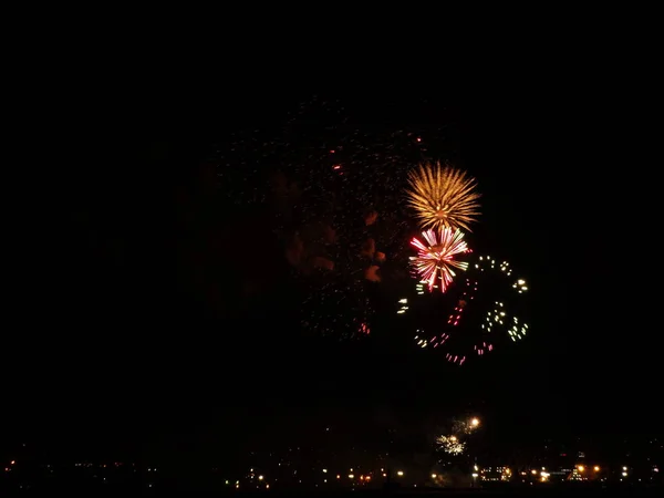 Feux Artifice Colorés Dans Ciel Noir — Photo