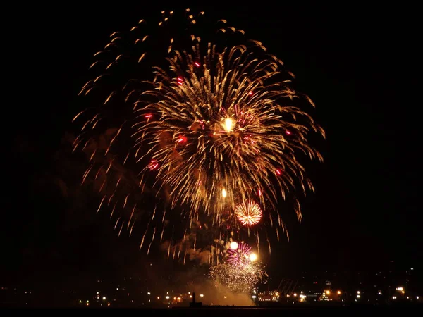 Fuegos Artificiales Coloridos Cielo Negro — Foto de Stock