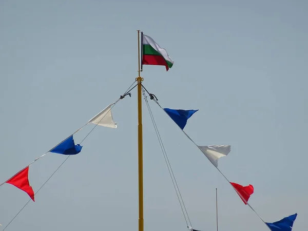 Banderas Mástil Buques Franceses Búlgaros Contexto — Foto de Stock