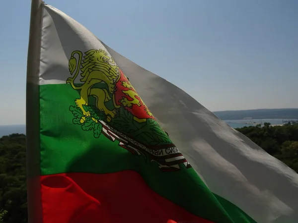 Wapperende Vlag Van Bulgaarse Nationale Land Met Lions Symbool — Stockfoto