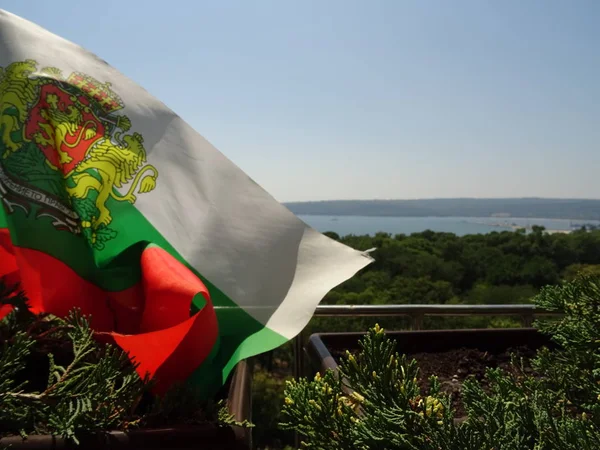 Wapperende Vlag Van Bulgaarse Nationale Land Met Lions Symbool — Stockfoto