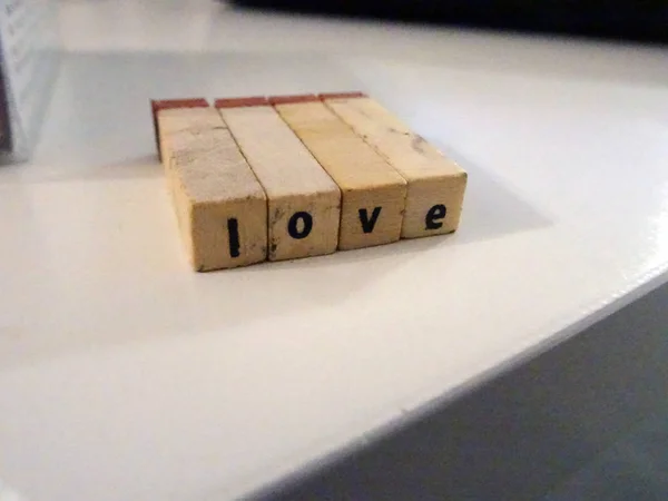 Texte Amour Écrit Sur Timbre Bois — Photo