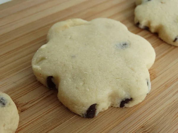 Blomma Formade Hembakade Kex Trä Bakgrund — Stockfoto