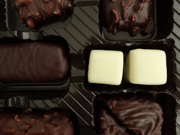백색과 어두운 초콜렛 Bonbons — 스톡 사진