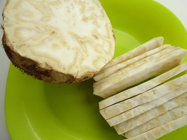 Celery Slices in a  Green Plastic Plate