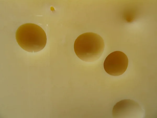 Chiudi Veduta Delle Buche Formaggio Emmental — Foto Stock