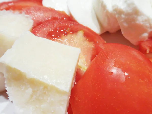Dettaglio Pomodori Con Mozzarella — Foto Stock