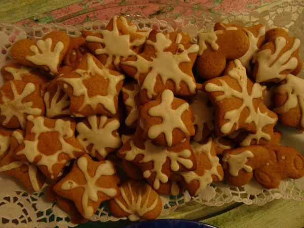 Bolinhos Natal Formas Floco Neve — Fotografia de Stock