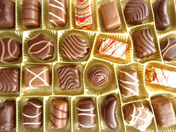 Varietà Bonbon Cioccolato Una Scatola Cioccolato Oro — Foto Stock