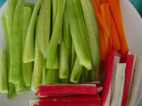 Pepinos Zanahorias Palitos Cangrejo Para Preparar Sushi — Foto de Stock