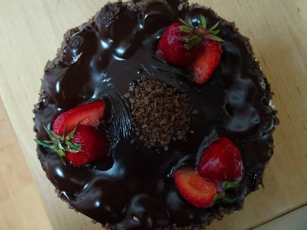 Chocolate Cake Strawberries — Stock Photo, Image