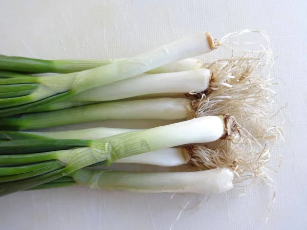 Vue Détaillée Des Oignons Verts — Photo