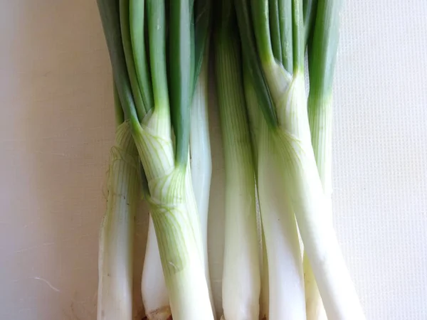 Vue Détaillée Des Oignons Verts — Photo