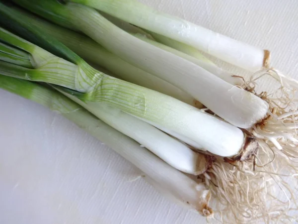 Vue Détaillée Des Oignons Verts — Photo