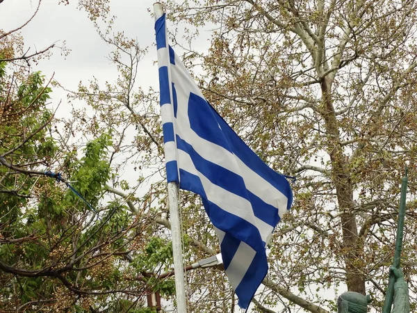 Över Grekisk Flagga Vinka — Stockfoto