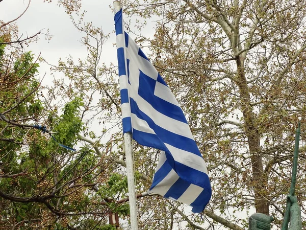 view of greek flag waving