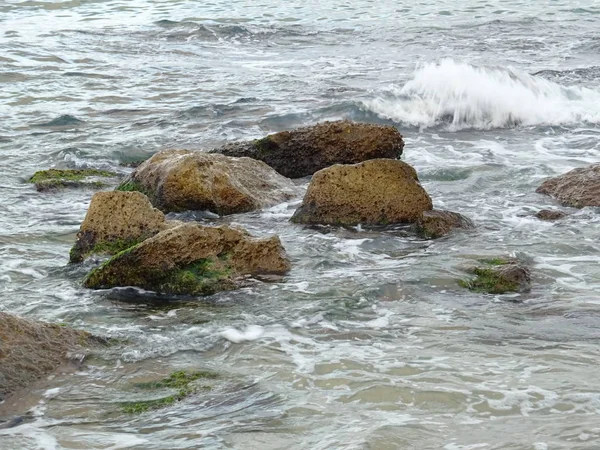 Olas Marinas Una Costa Rocosa —  Fotos de Stock