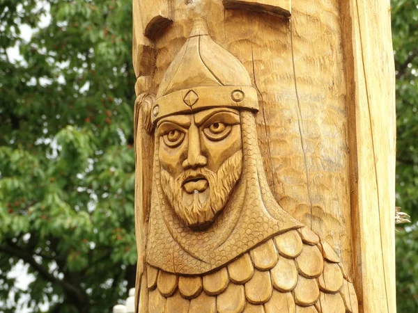 Rzeźba Drewnianego Wojownika Weliki Preslav Bułgaria — Zdjęcie stockowe