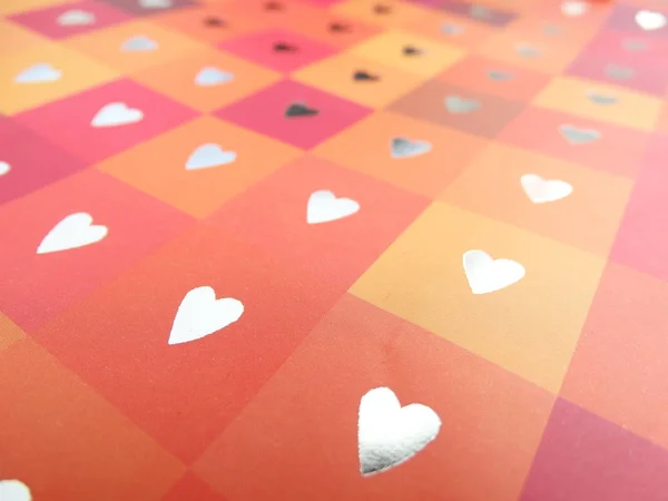 Silberne Herzen Orangefarbenen Quadraten — Stockfoto