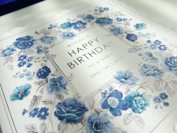 Happy Birthday Card with Blue Flowers