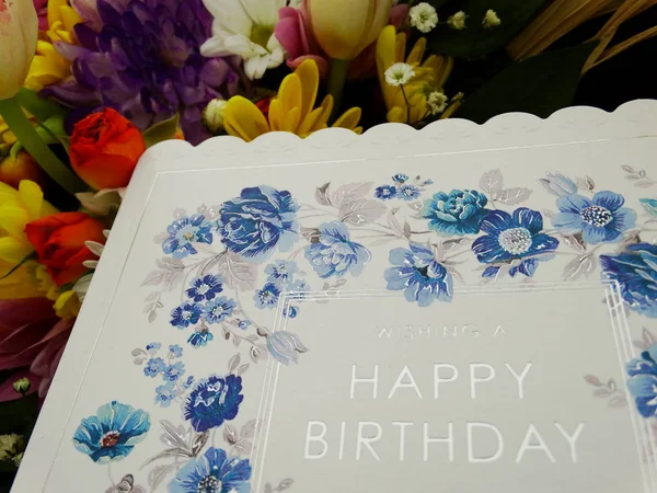 Happy Birthday Card with Blue Flowers