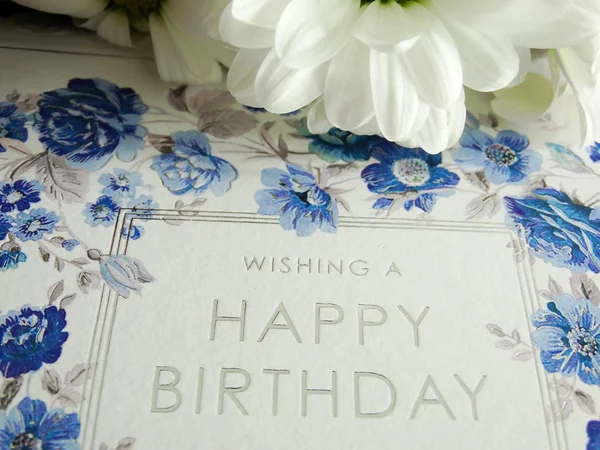 Happy Birthday Card with Blue Flowers