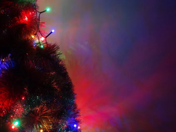 Kleurrijke Kerstverlichting Een Kerstboom — Stockfoto