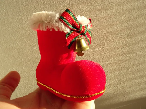 Santa Claus Red Boot Dekoration Hand — Stockfoto