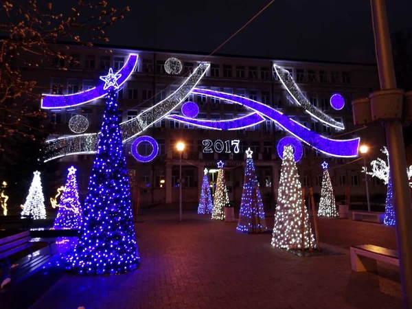 Outdoor Christmas Trees with Blue Lights