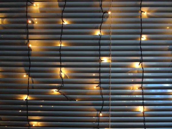 Yellow Christmas Lights Blinds — Stock Photo, Image