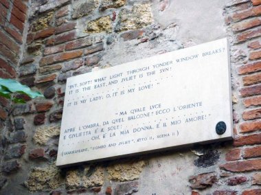 Shakespeare quote gelen Romeo ve Juliet Juliet 's House at