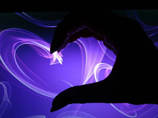 Female Hand Forming Half Heart Violet Background — Stock Photo, Image