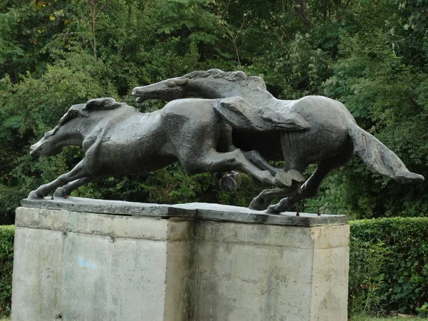 Gros Plan Statue Des Chevaux Course — Photo