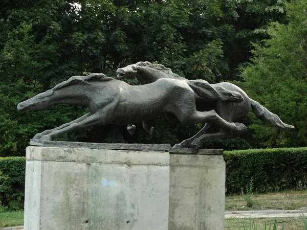 Bliska Statua Koni Running — Zdjęcie stockowe