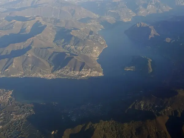 Mountains and Sea View from Airplane