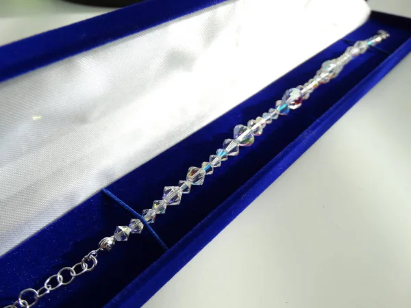 Crystal Bracelet in a Royal Blue Velvet Jewelry Box