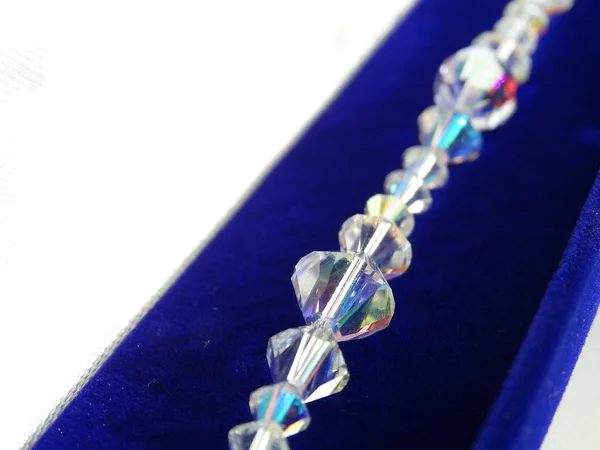 Pulseira Cristal Uma Caixa Jóias Royal Blue Velvet — Fotografia de Stock