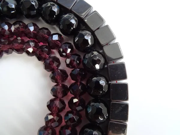 Cuerdas Negro Gris Claret Perlas Piedras Preciosas Varios Shap —  Fotos de Stock
