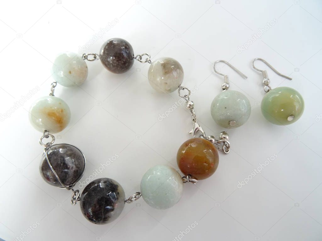 Handmade Bracelet and Earrings made of Gemstone Beads